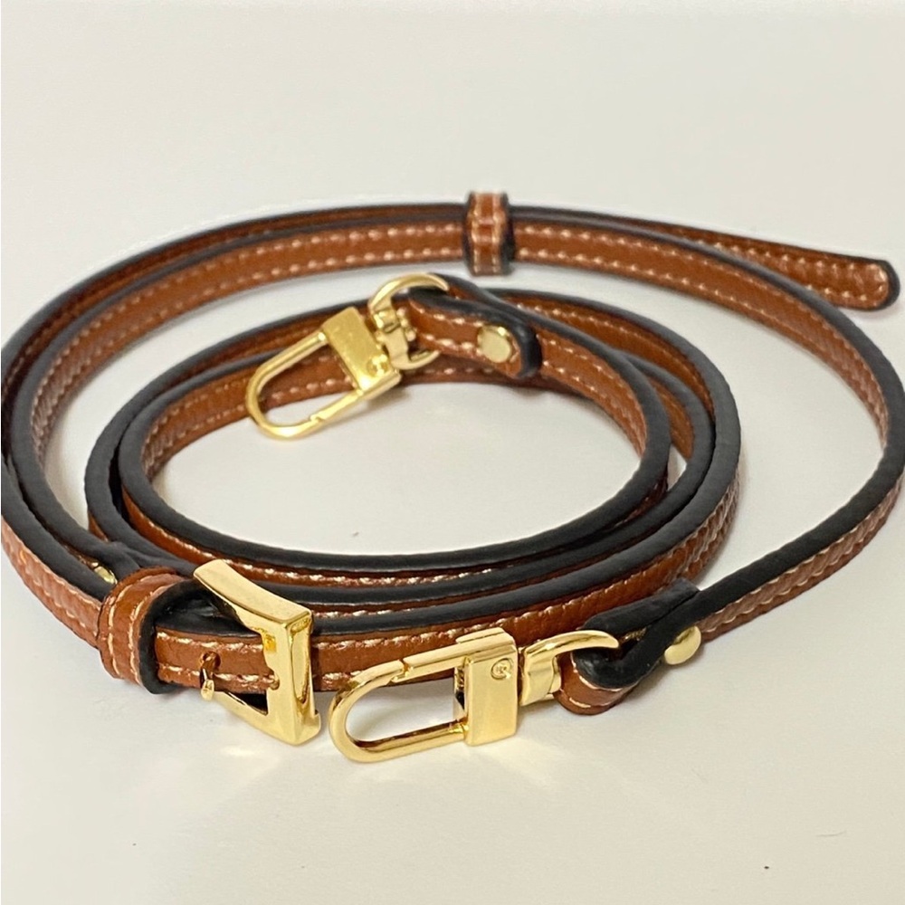 replacement purse strap 47” ADJUSTABLE LEATHER BROWN WITH  GOLDEN METAL HOOKS